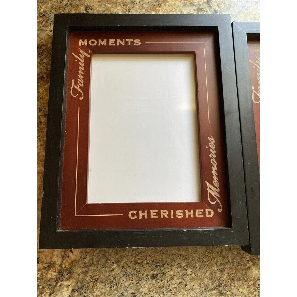 2 Family Moments Cherished Memories Wood Picture Frames Hanging Or Free Standing